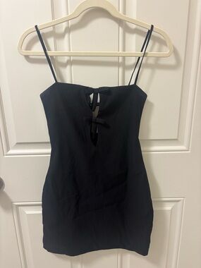 Zara S Black Mini Dress with Front Bow Detail